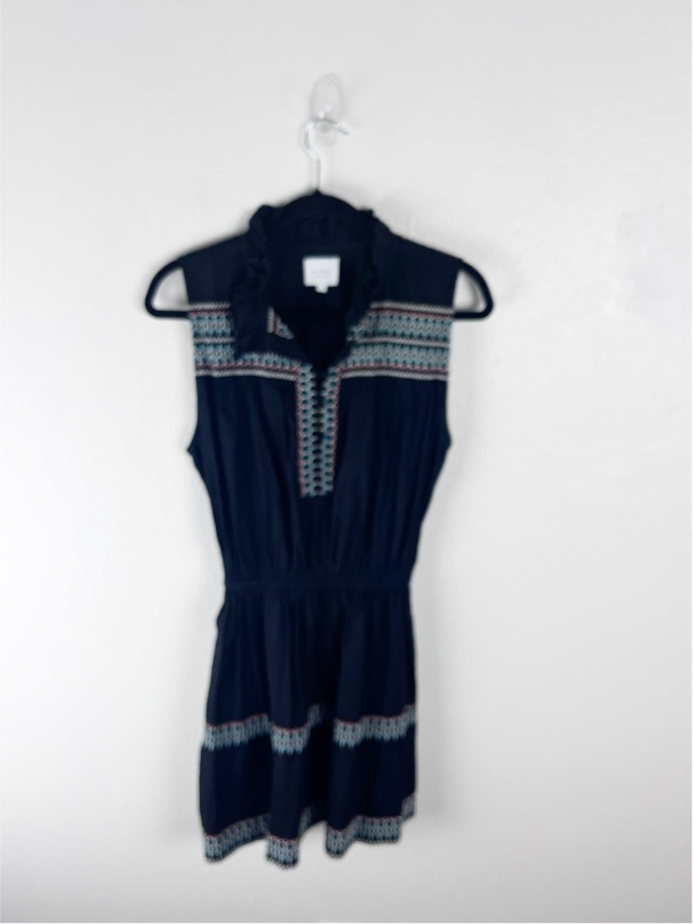 SUNDAYS Max Black Embroidered Elastic Tie Waist Poplin Sleeveless Dress Medium
